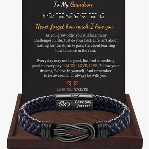 Btysun Black Braided Leather Bracelet Infinity Knot Magnetic Clasp Gift New